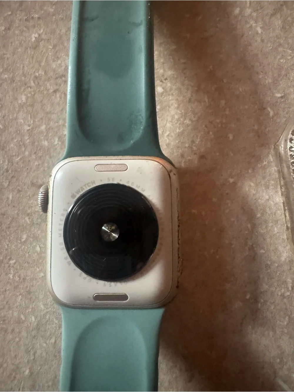 Apple Smartwatch with Teal Floral Silicone Band and Silver Rhinestone Bezel